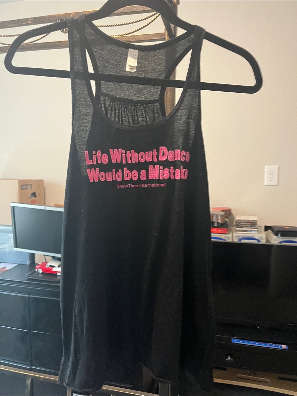 Girls' Black Racerback Tank Top with Pink Dance Slogan